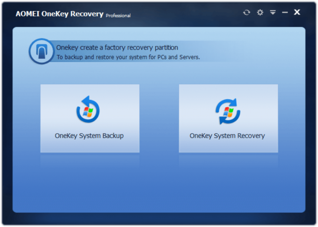 AOMEI OneKey Recovery Professional 1.6.2 Interface