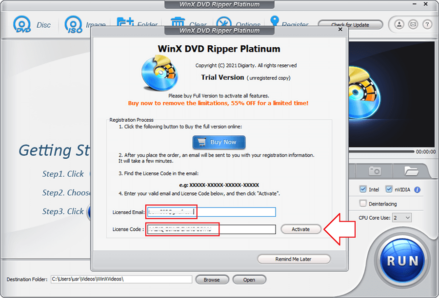 WinX DVD Ripper Platinum 8.2 Activating 2