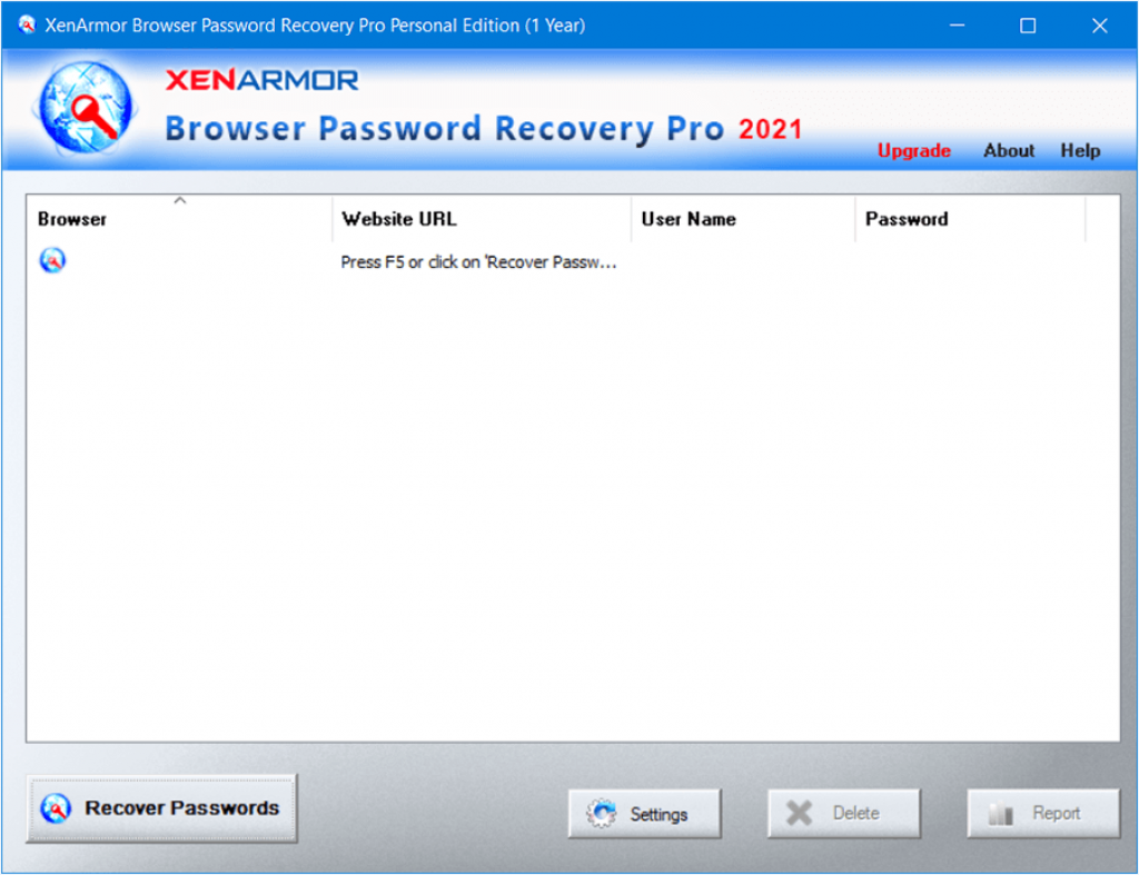 XenArmor Browser Password Recovery Pro 2021 Interface