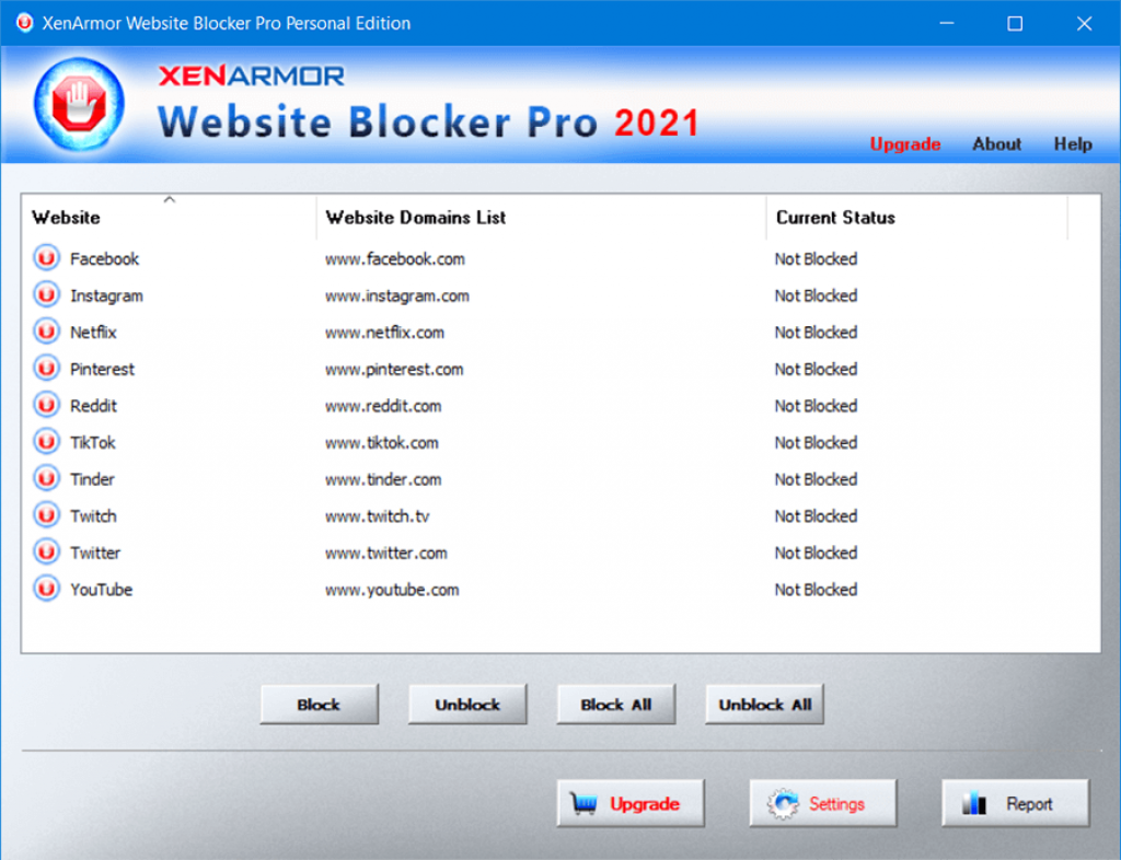 XenArmor Website Blocker Pro Interface