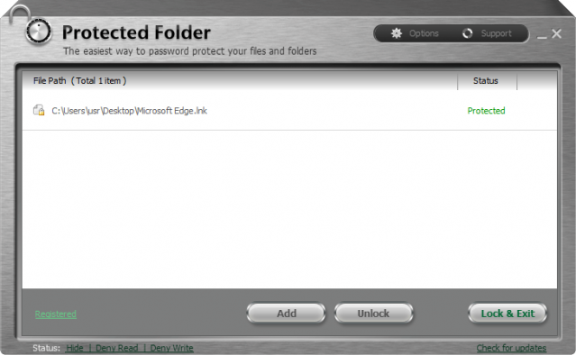 iObit Protected Folder 1.3 Interface