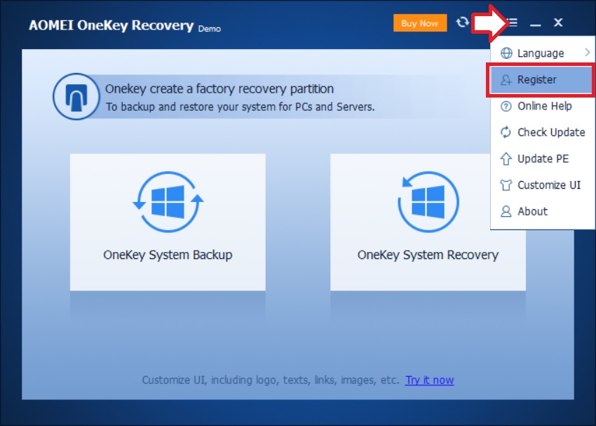 AOMEI OneKey Recovery Pro 1.7v Acti 1