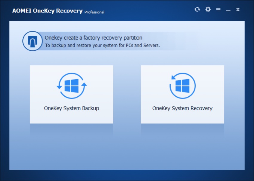 AOMEI OneKey Recovery Pro 1.7v Interface