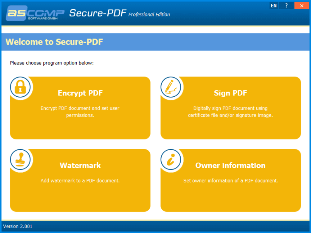 Ascomp Secure PDF Professional 2 Interface