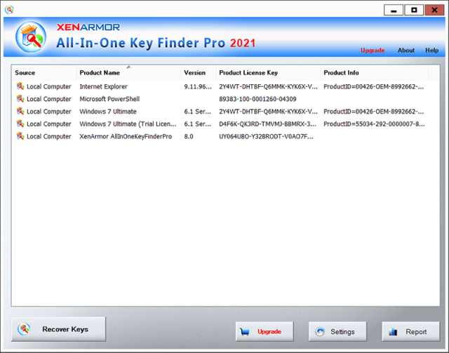 XenArmor All In One Key Finder Pro 8 Interface