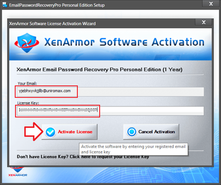 XenArmor Email Password Recovery Pro Personal 2021 Activating 1