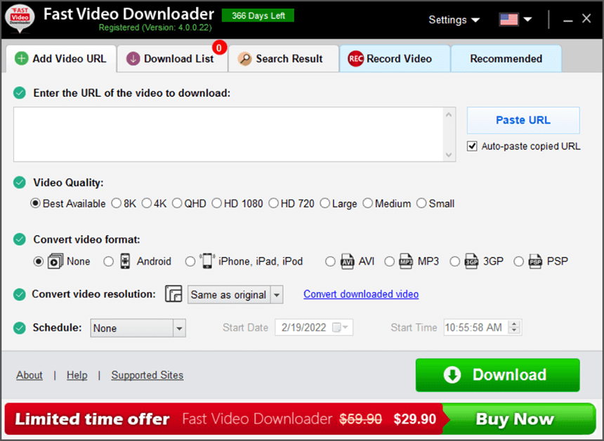 Fast Video Downloader 4v Interface