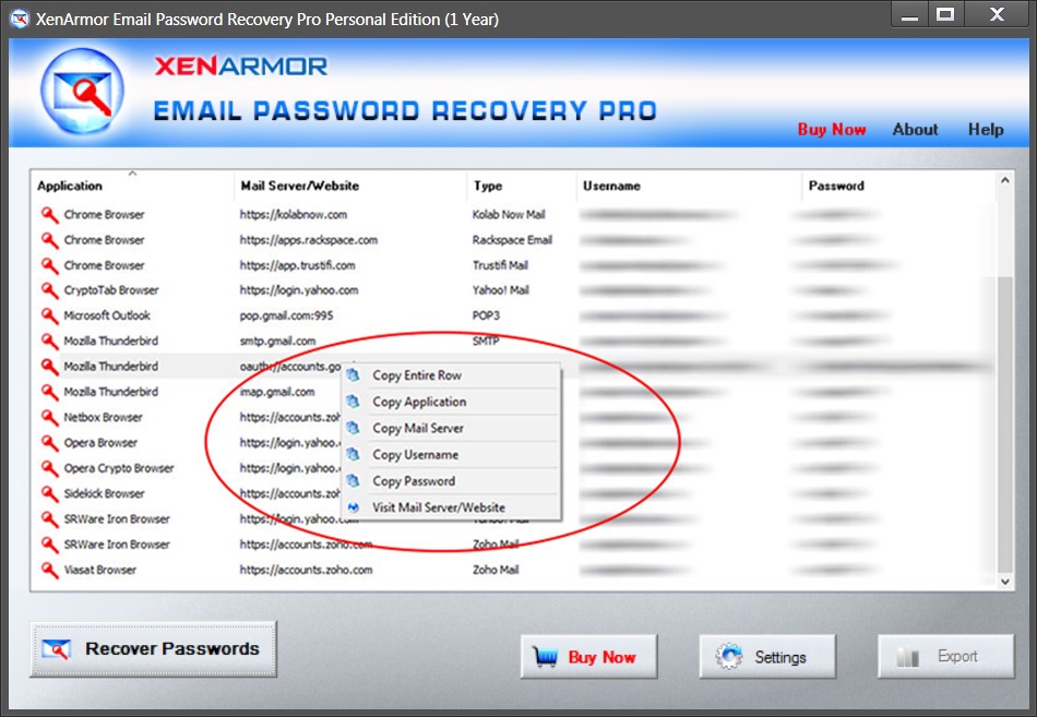 XenArmor Email Password Pro 7v Interface