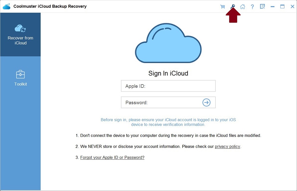 Coolmuster iCloud Backup Recovery Act 1