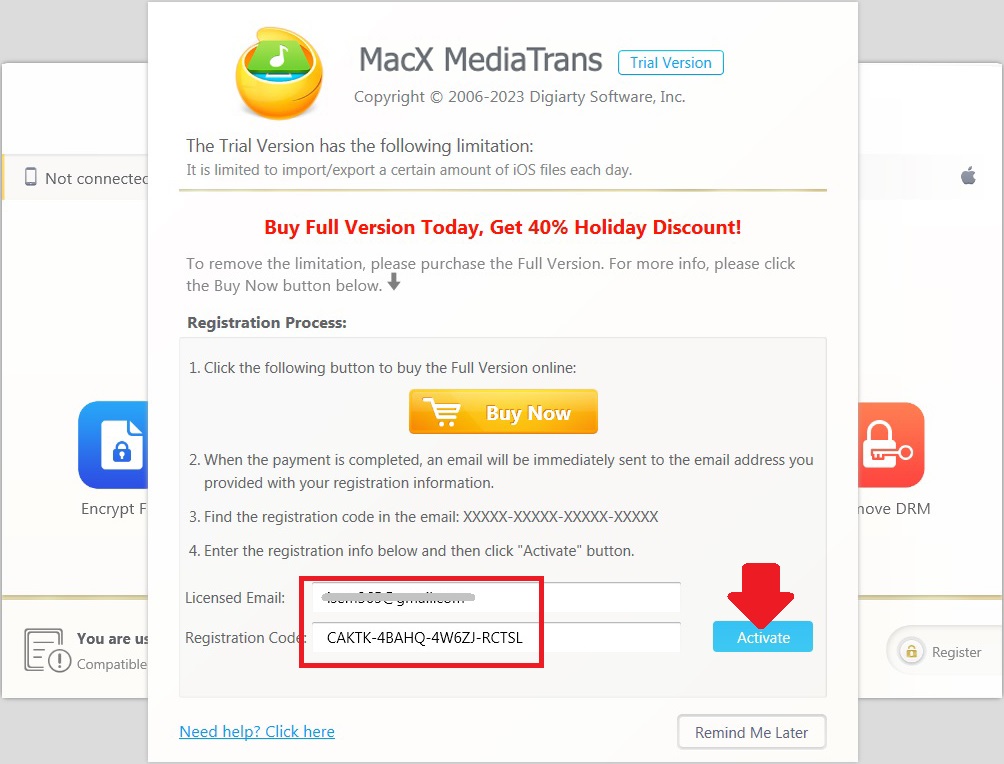 MacX MediaTrans 7v Activating