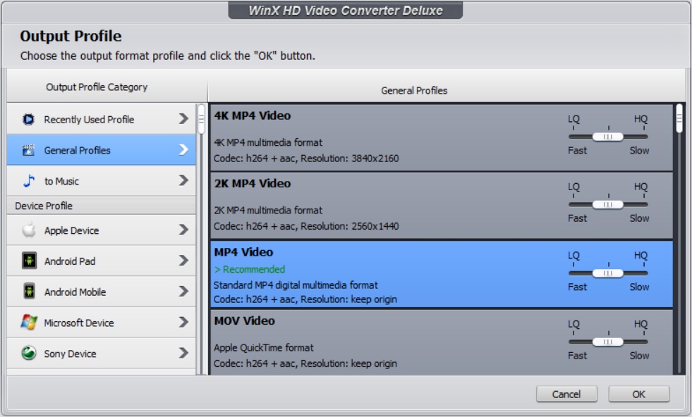 WinX HD Video Converter Deluxe 5.17v Output Profiles