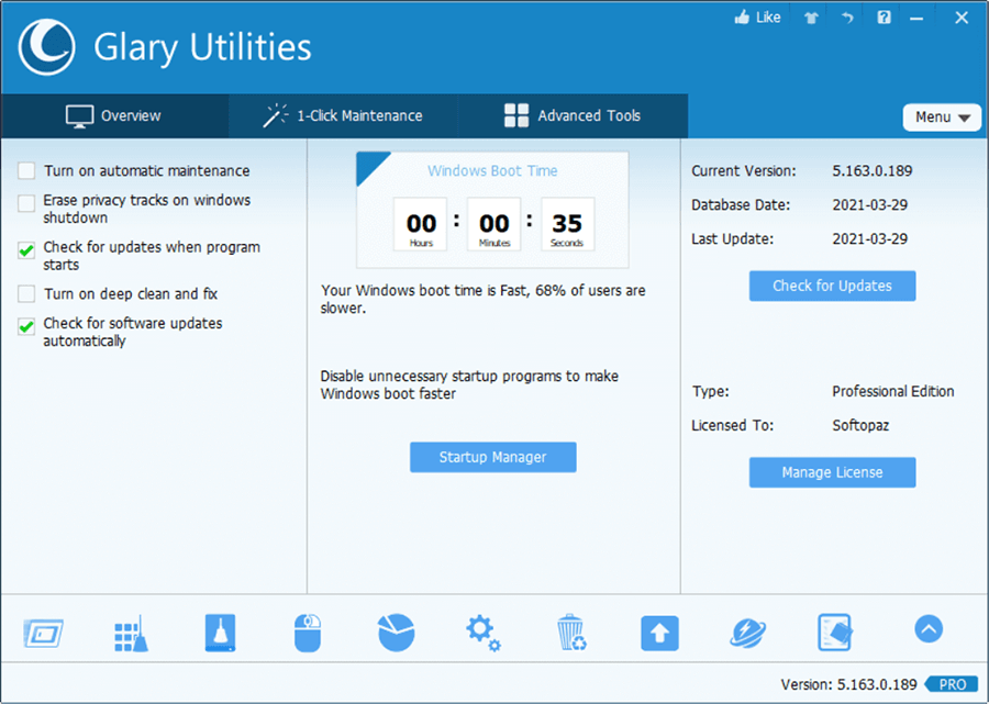Glary Utilities Pro 5 Interface