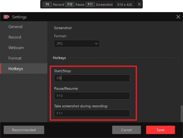 9 iFun Screen Recorder 1 hotkeys