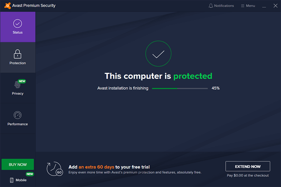 Avast Ultimate 3 Months Interface