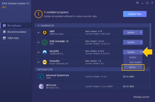 iObit Software Updater PRO 4 Ignore List 1 Review