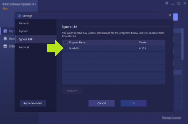 iObit Software Updater PRO 4 Settings Update Ignore List Review
