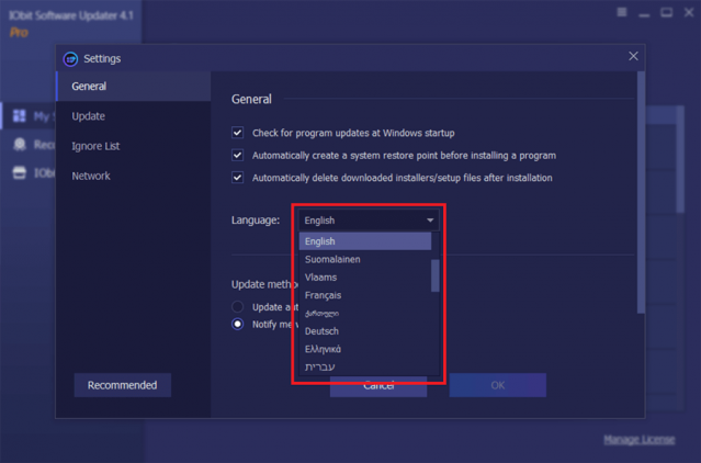 iObit Software Updater PRO 4 change language Review