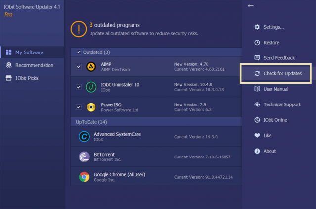 iObit Software Updater PRO 4 check for Updates Review