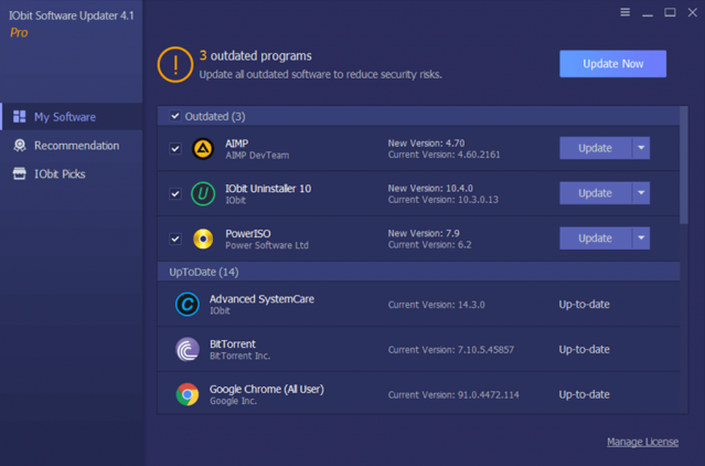 iObit Software Updater PRO 4 main interface review