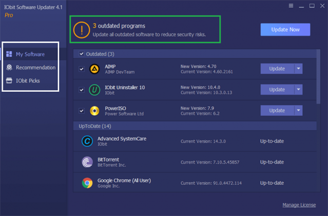 iObit Software Updater PRO 4 user interface ease of use review