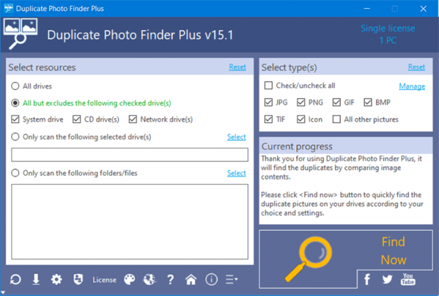 TriSun Duplicate Photo Finder Plus 15.1 Interface