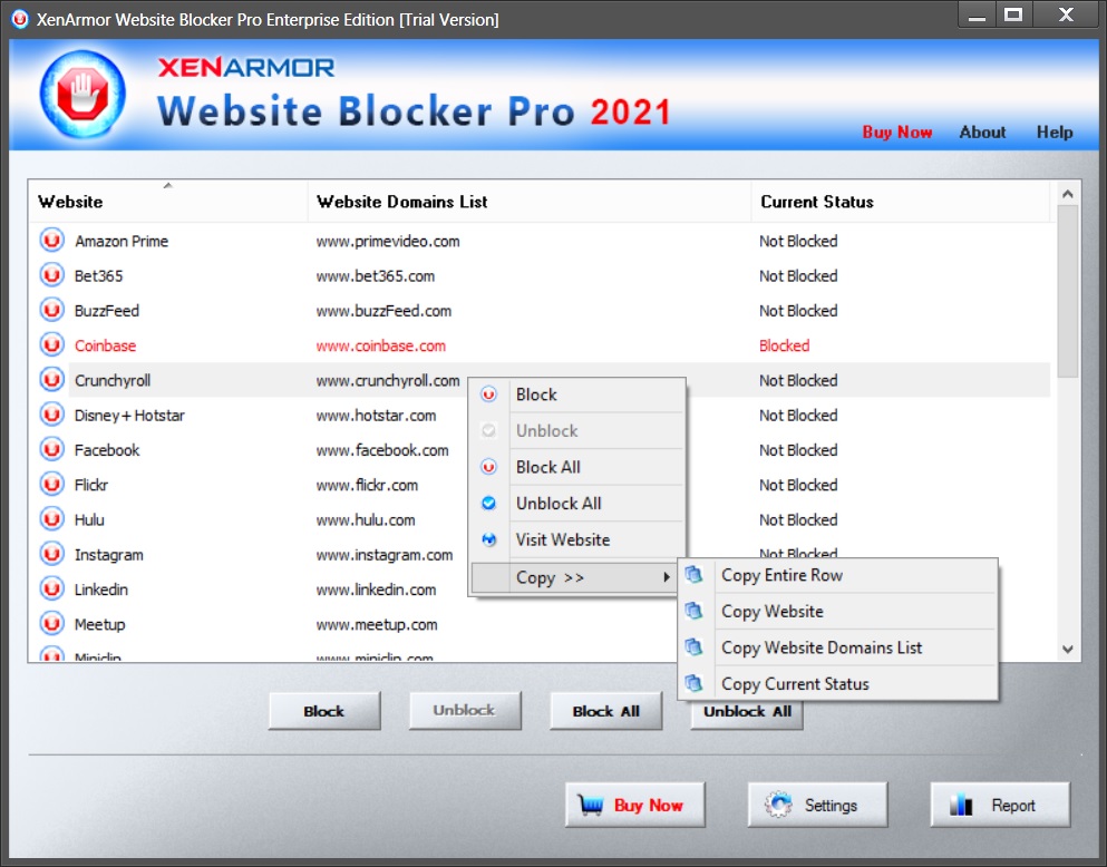 XenArmor Website Blocker Pro - Interface