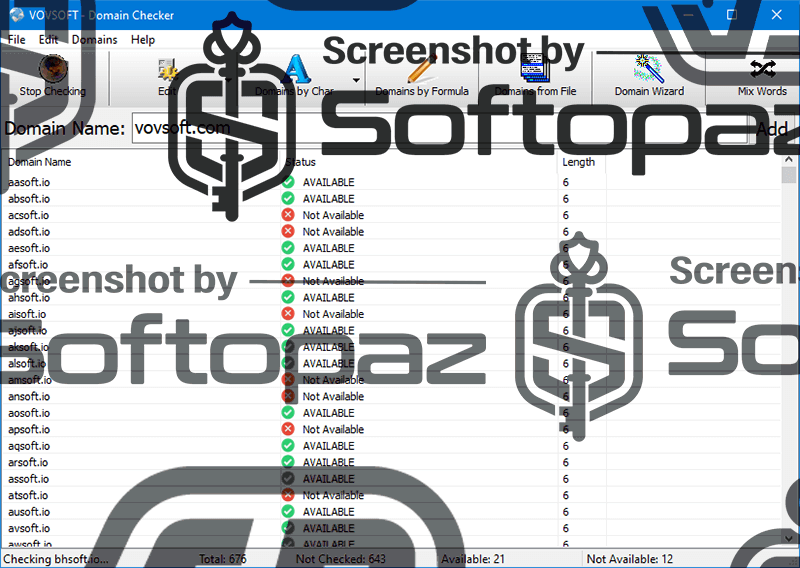 vovsoft domain checker 6.5 Interface