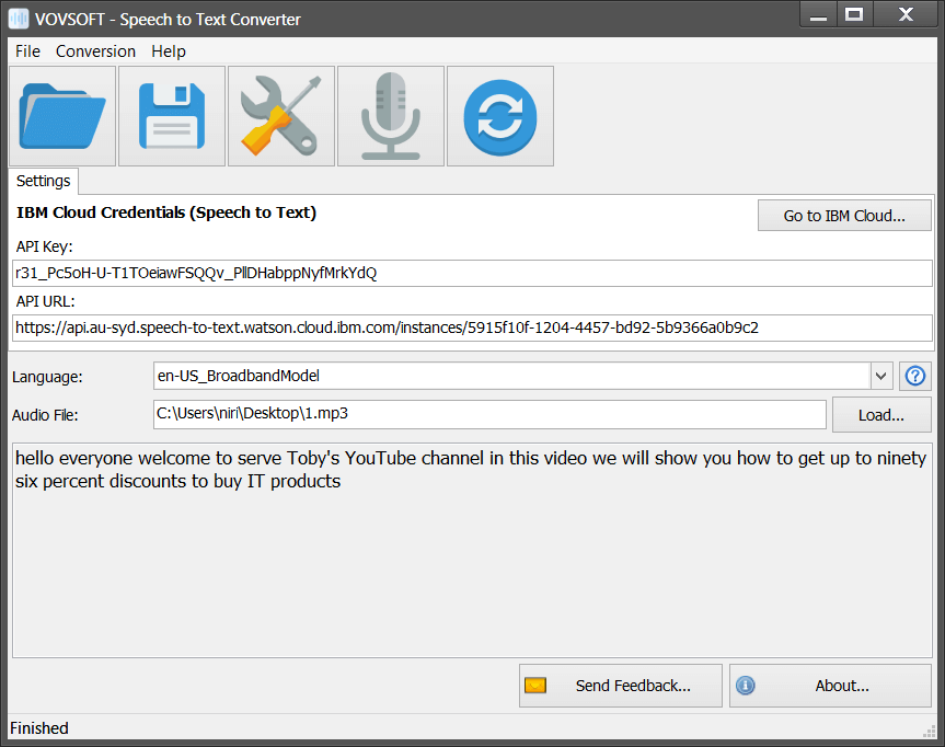 Vovsoft Speech to Text Converter 1.4v Interface