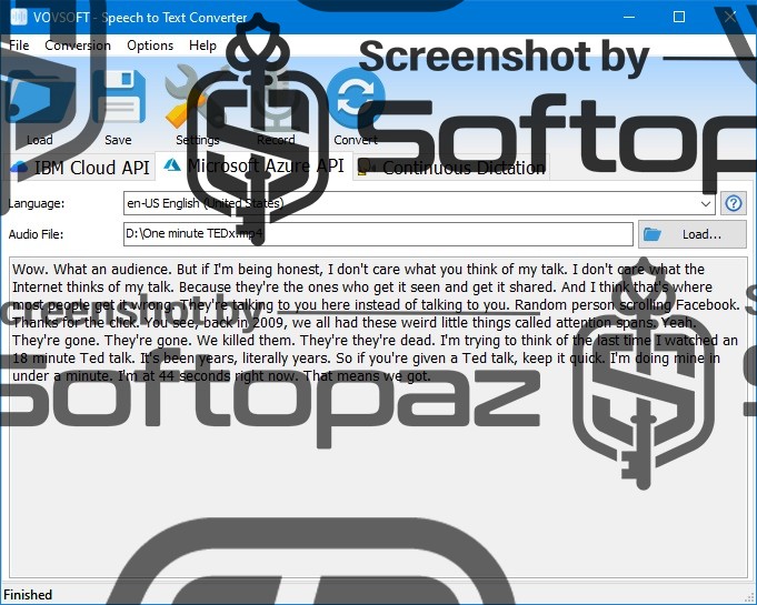 Vovsoft Speech-to-Text Converter - After Conversion