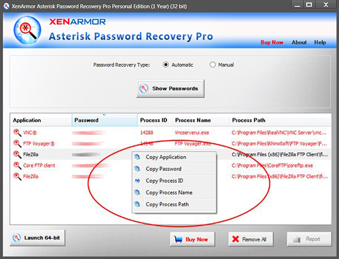 XenArmor Asterisk Password Recovery Pro 2022 Interface