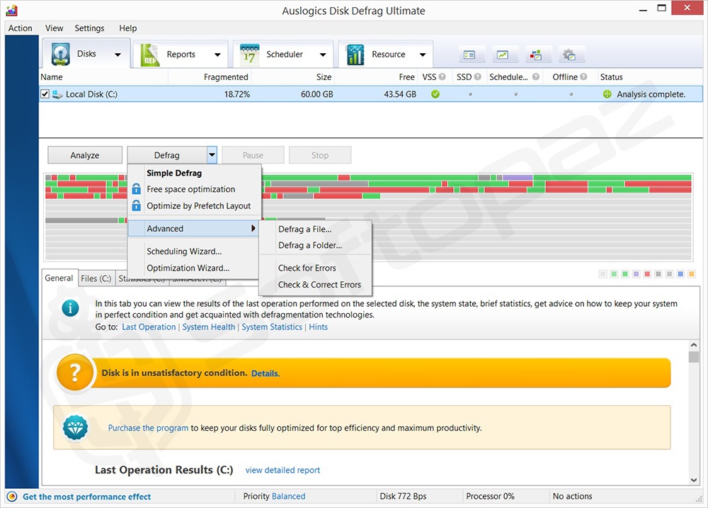 Auslogics Disk Defrag Ultimate v4 Interface