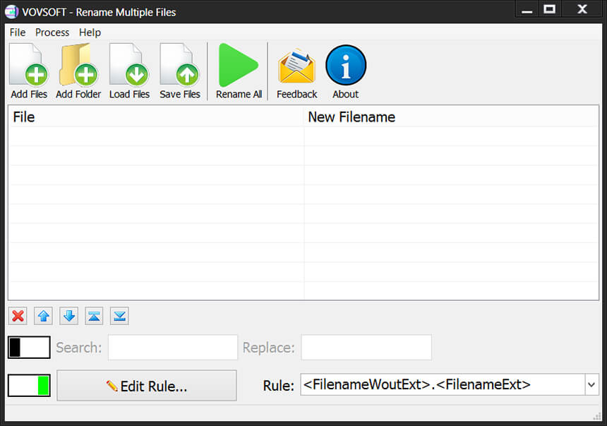 VovSoft Rename Multiple Files Interface