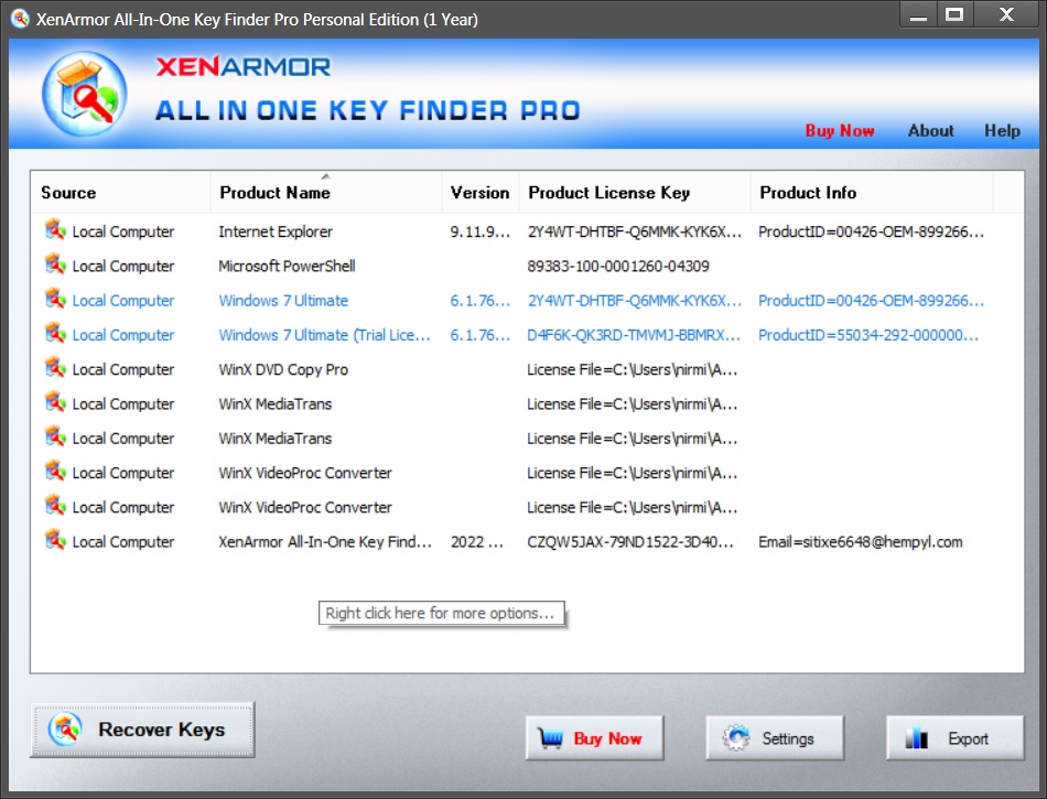XenArmor All-In-One Key Finder Pro 2022 Interface