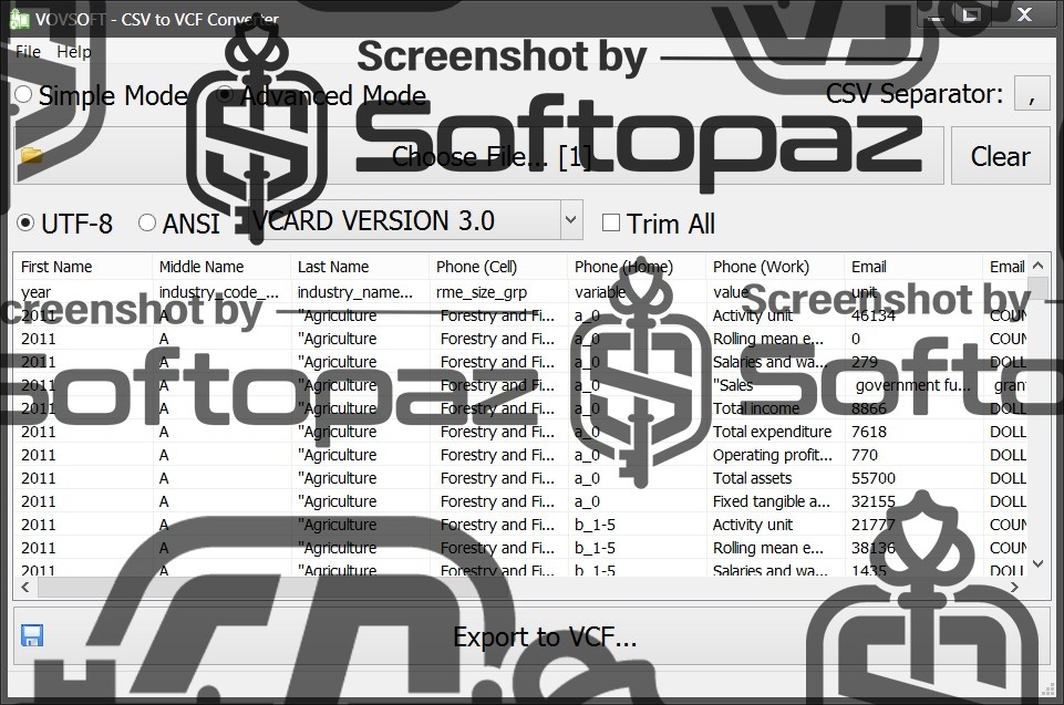 VovSoft CSV to VCF Converter - Interface