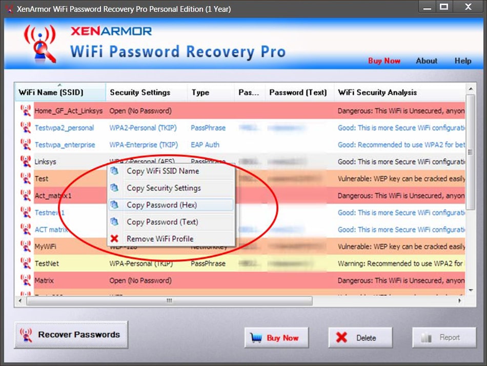 XenArmor WiFi Password Recovery Pro Interface