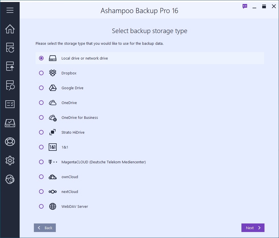 Ashampoo Backup Pro 16 Locations