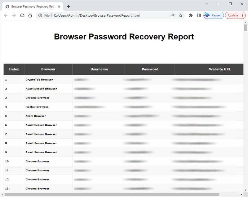 XenArmor Browser Password Recovery Pro - Browser Password Report