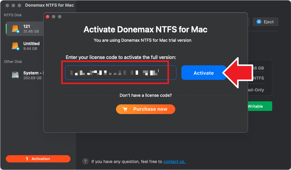 Donemax NTFS for Mac Interface Acti 1