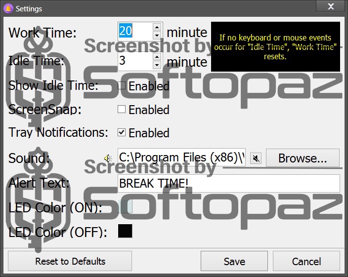 Vovsoft Health Break Reminder 1 Settings