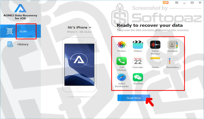 AOMEI Data Recovery for iOS Connected