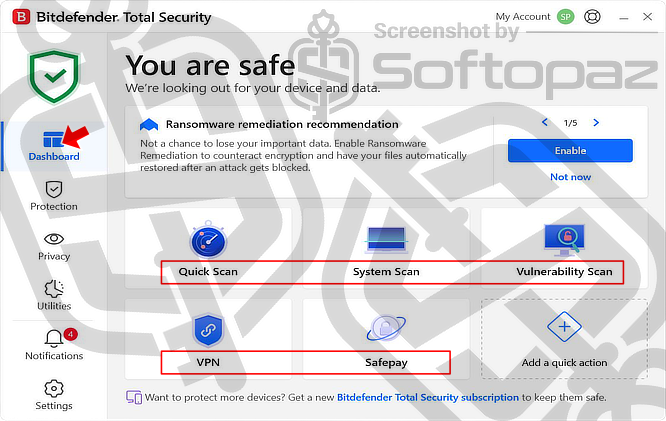 Bitdefender Total Security Interface