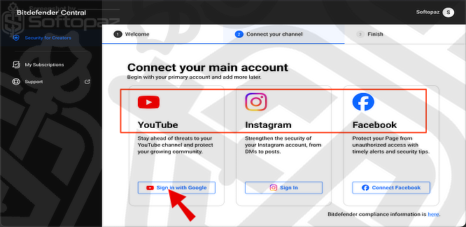 Bitdefender Security for Creators UI