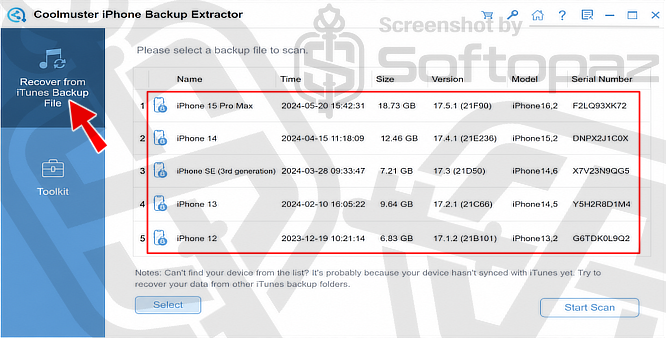 Coolmuster iPhone Backup Extractor Backups