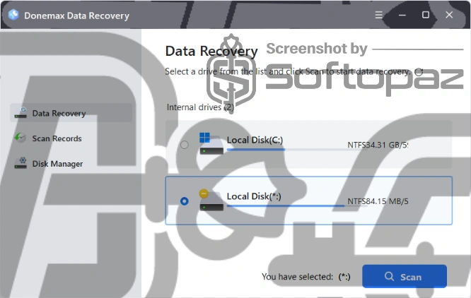Donemax data recovery Interface