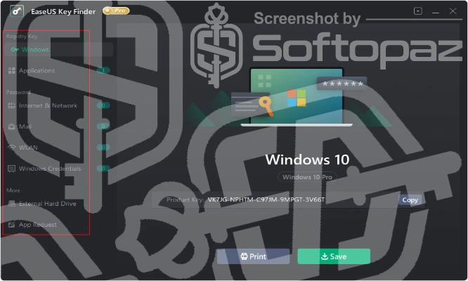 Easeus key finder Interface