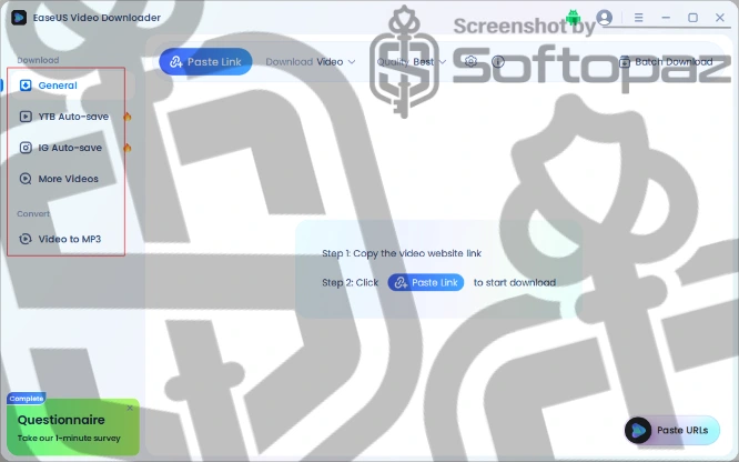 Easeus video downloader Interface
