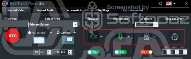 Fast screen recorder Interface