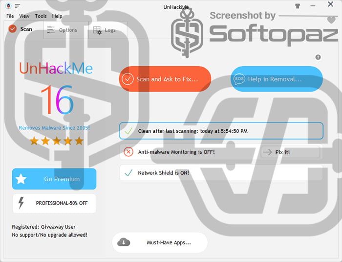 UnHackMe 16v - Interface