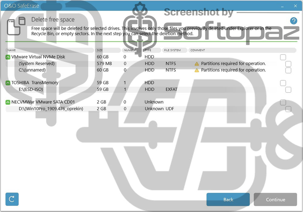 OO SafeErase Pro FREE Space