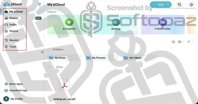 PCloud Cloud Storgare Web UI